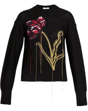 Erdem Pull À Fleurs En Intarsia - Noir