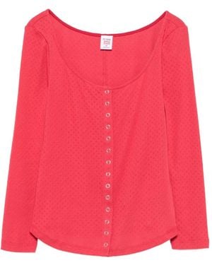 RE/DONE X Hanes Pointelle-Knit Snap-Button Top - Red