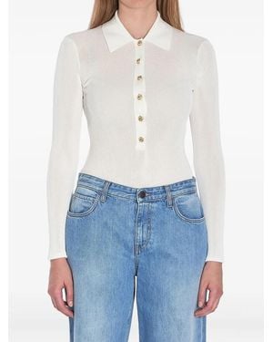 Self-Portrait Elastic Body Button Front Shirt - Blue