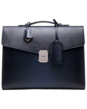 Santoni Leather Briefcase With Clasp - Blue