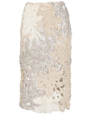 Brunello Cucinelli Embellished Crochet-Knit Skirt - Natural