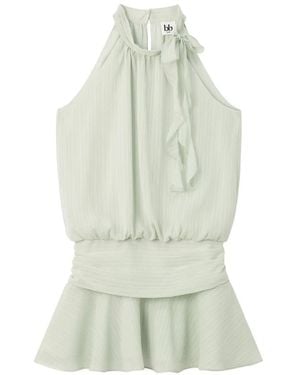 B+ AB Ruffled-Trim Pinstriped Mini Dress - White