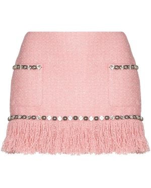 Area Fringed Tweed Miniskirt - Pink