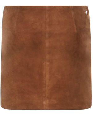 Dondup Paneled Goat-Suede Skirt - Brown
