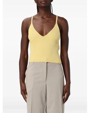 Emporio Armani Ribbed-Knit V-Neck Top - Natural