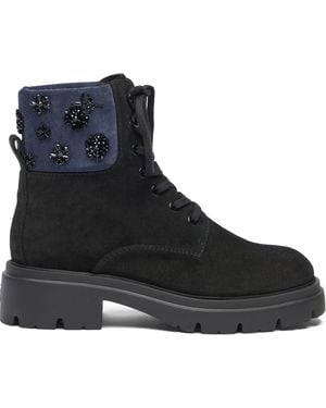 Stuart Weitzman Hudson Embroidered Lace-Up Boots - Black
