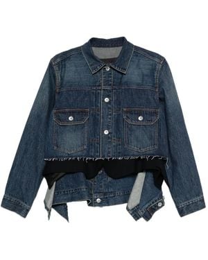 Sacai Ausgefranste Jeansjacke - Blau