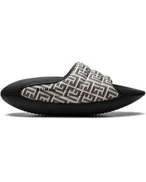 Balmain B-It Padded "Monogram Print" Slides - White