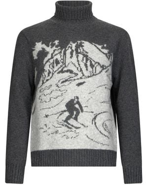 Ballantyne Turtleneck Jacquard-Graphic Sweater - Grey