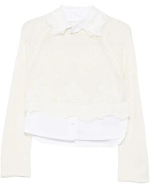 Ermanno Scervino Jersey De Punto Flojo Con Ribete De Encaje - Blanco
