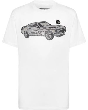 Philipp Plein Strass Cars Racing Tシャツ - ホワイト