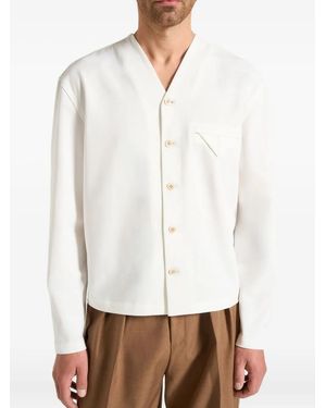Manière De Voir Zac Boxy V-Neck Long Sleeve Shirt - White
