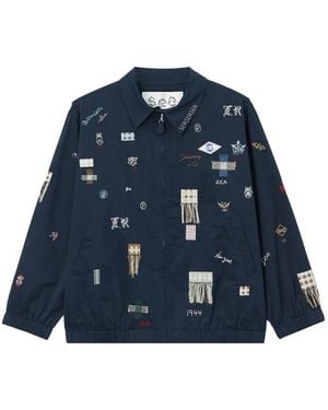 Sea Embroidered Fringed-Patch Jacket - Blue