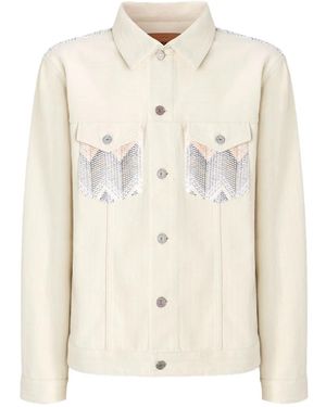 Missoni Chevron-Knit Denim Jacket - Natural