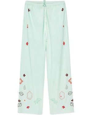 forte_forte Embroidered Drawstring-Waist Trousers - Blue