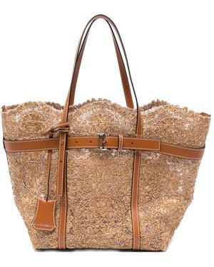 Ermanno Scervino Lace-Overlay Tote Bag - Natural
