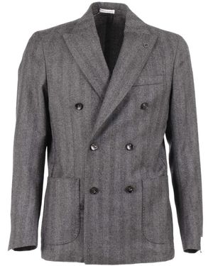 Brera Orologi Herringbone Double-Breasted Blazer - Grey