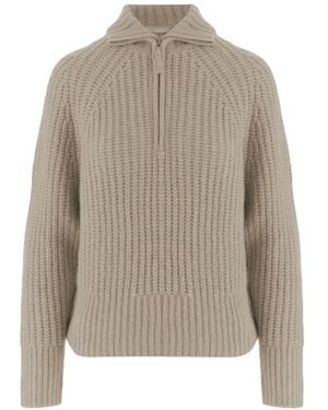 Allude Ribbed-Knit Half-Zip Jumper - Natural