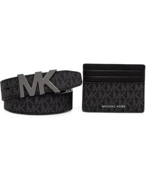 Michael Kors Logo-Monogram Belt And Cardholder Set - White