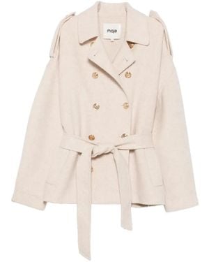 Maje Germain Double-Breasted Belted Coat - White