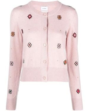 Barrie Intarsia-Knit Round-Neck Cardigan - Pink