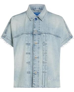 KARL LAGERFELD Acid-Wash Short-Sleeve Denim Jacket - Blue