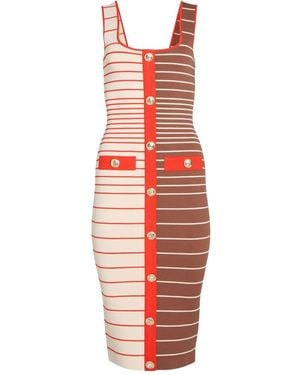 retroféte Lyle Striped Button-Front Midi Dress - Red