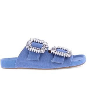 Toral Shoes Crystal-Embellished Double-Strap Slippers - Blue