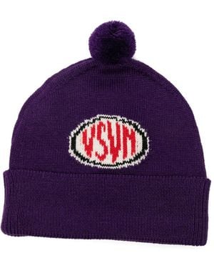 Visvim Pom-Pom Intarsia-Knit Beanie Hat - Purple