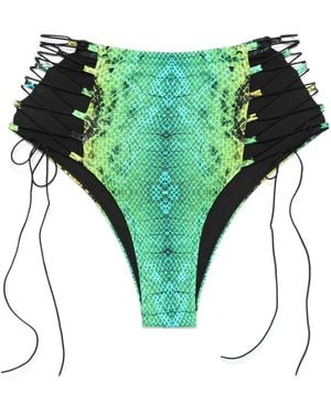 Noire Swimwear Bragas de bikini de talle alto con estampado de piel de serpiente - Verde