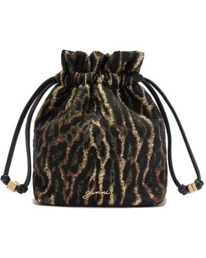 Ganni Drawstring Logo-Detail Bucket Bag - Black