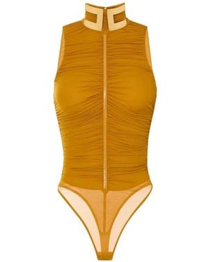 Elisabetta Franchi Ruched Jewel-Collar Bodysuit - Yellow