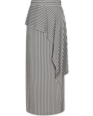 Tela Tilda Striped Ruffled Midi Skirt - Gray