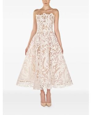 ARAFTU Strapless Patterned Midi Dress - White