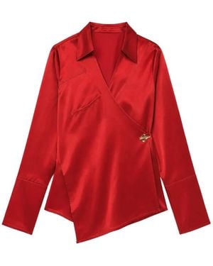 Danamé Wrap-Style Satin Blouse - Red