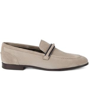 Brunello Cucinelli Monili-Embellished Suede Loafers - White