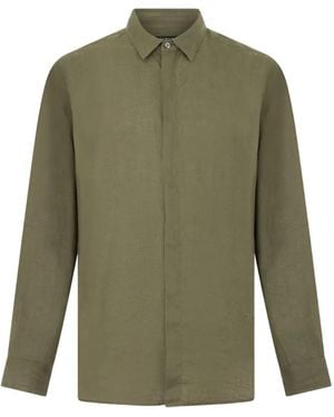 Roberto Cavalli Logo-Embroidered Linen Shirt - Green
