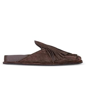 JVAM Fringe-Detail Suede Mules - Brown