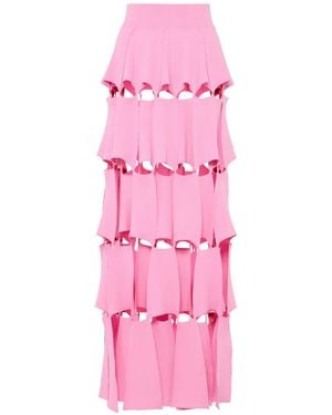 A.W.A.K.E. MODE Knitted Laser-Cut Maxi Skirt - Pink