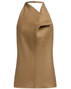 12 STOREEZ Halterneck Linen Top - Natural