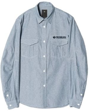 Maharishi 7711 Human Logo-Embroidered Pocket-Detail Shirt - Blue