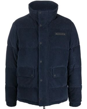 Billionaire Logo-Patch Corduroy Padded Jacket - Blue
