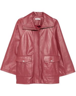Liviana Conti Zip-Up Leather Coat - Red