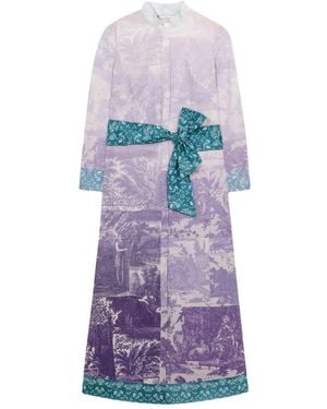 Pierre Louis Mascia Diomedes Landscape-Print Belted Shirt Dress - Purple