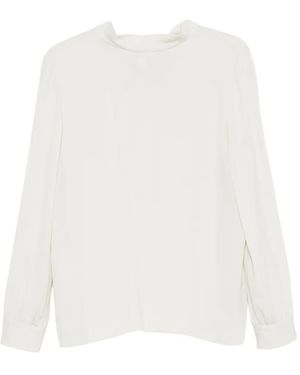 Giorgio Armani Tie-Back High-Neck Silk Blouse - White