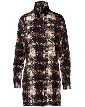 Tessitura Body Couture Snake-Print Shirt Mini Dress - Brown
