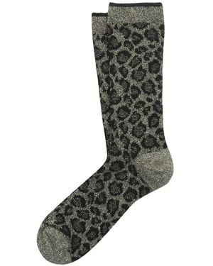 ANT45 Animal-Print Metallic-Thread Socks - Black