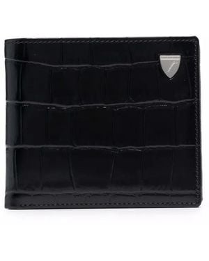 Aspinal of London Croc-Effect Bi-Fold Wallet - Black