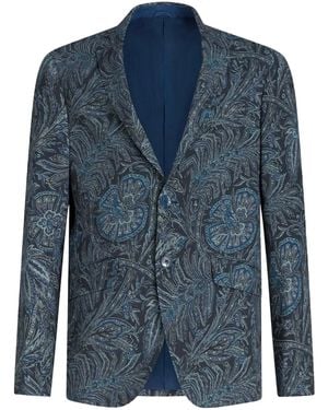 Etro Single-Breasted Floral-Print Jacket - Blue