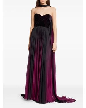Elie Saab Velvet-Panel Maxi Dress - Purple
